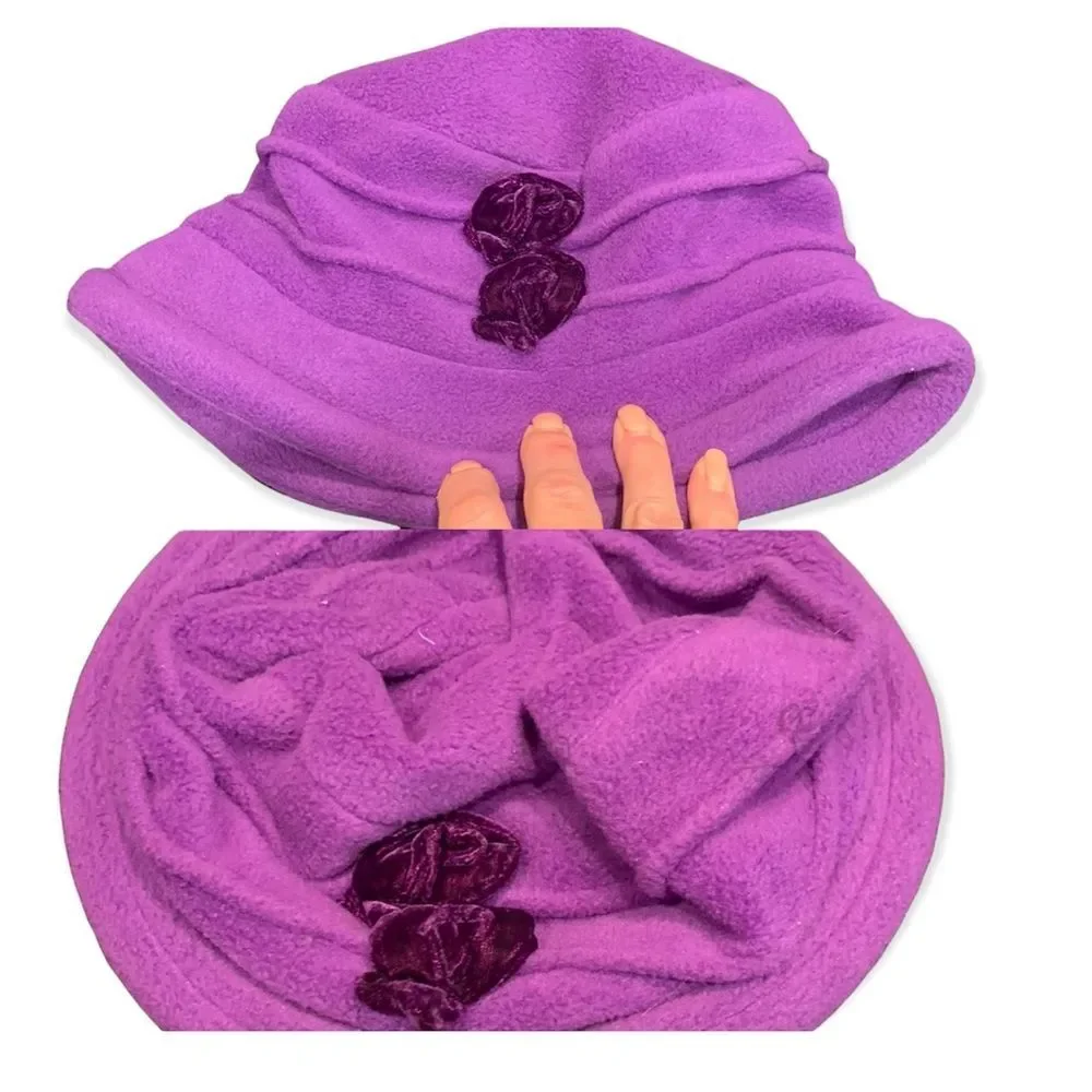 VINTAGE MARI ANNE Bucket Hat Lined Velvet Flowers Accent Warm Purple Irish